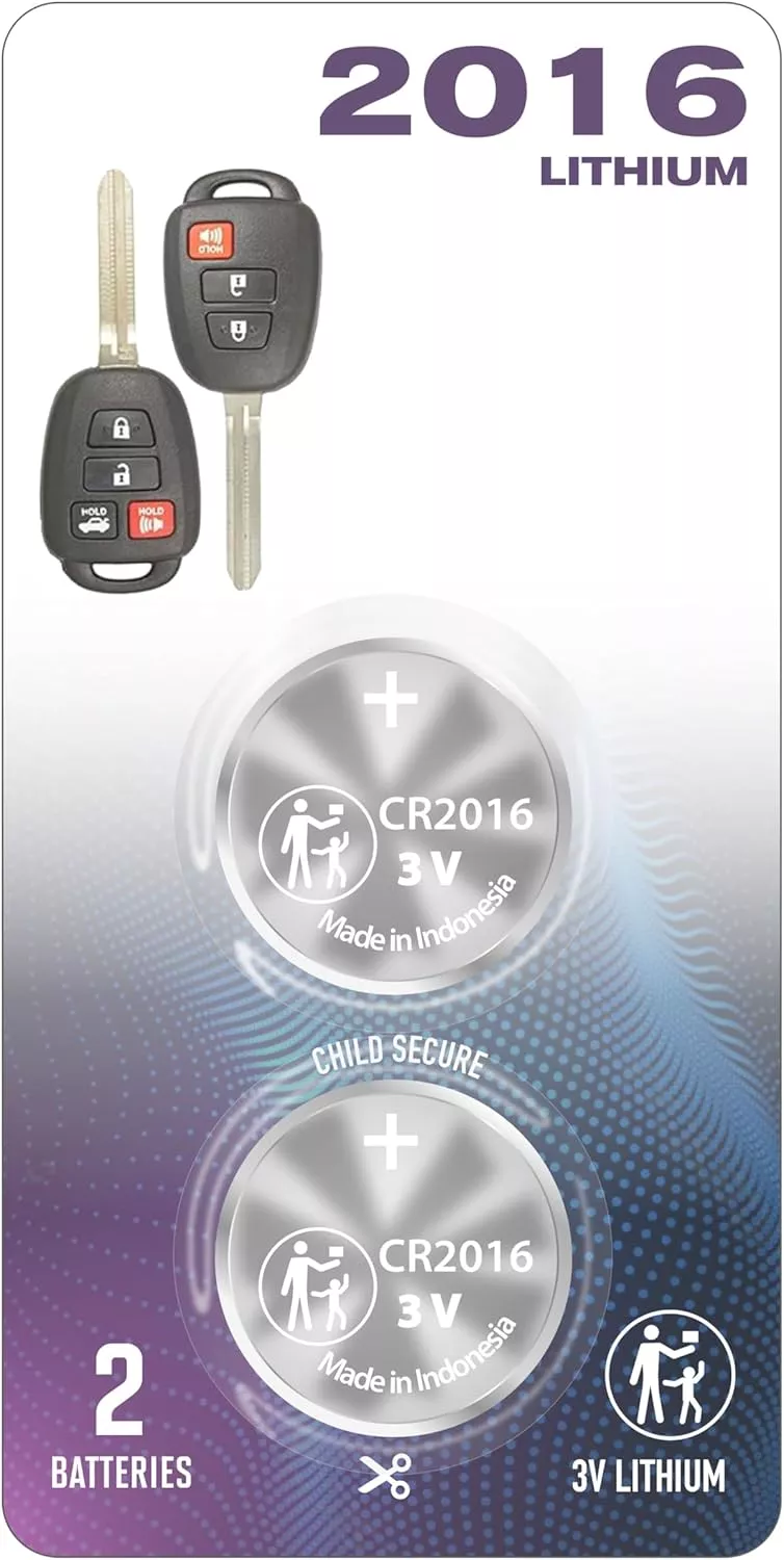 (2 Pack) CR2016 2016 for Toyota Remote Key Fob Battery OEM – (Bundle with Tool) fits 2013-2021 Camry Corolla Highlander Prius C Scion FR-s iQ tC xB xD Sequoia Tacoma Tundra