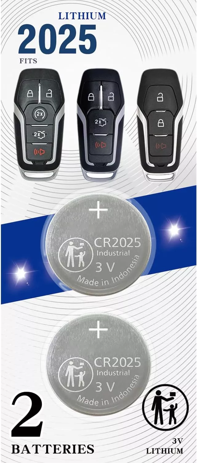 (2 Pack) CR2025 Key Fob Battery Replacement for Ford/Lincoln F150 250 350 450 550 Escape Focus Explorer Fusion Expedition Taurus Fiesta Econoline Flex Edge Transit Mustang Ranger EcoSport Smart Remote